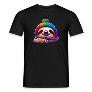 Paresseux avec bonnet de laine - T-shirt homme - noir - Devant - AI Model Male 178 light (178cm)