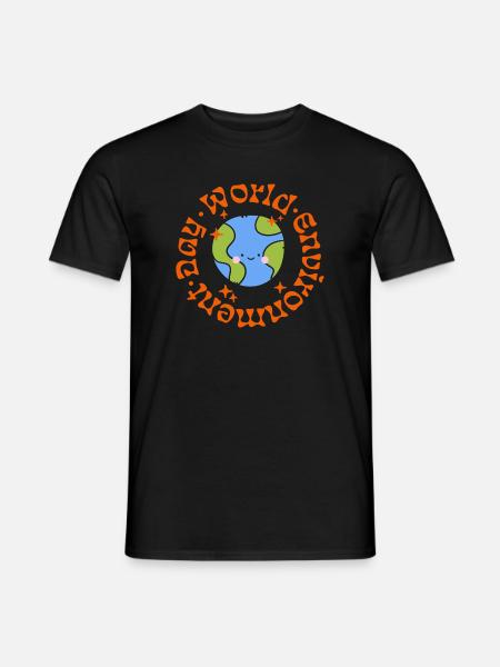 World 🌍 Environment Day - World Love Cartoon Motif - Men's T-Shirt - black