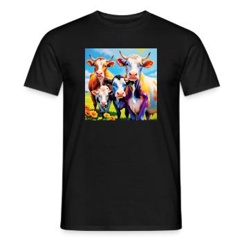 Vivid Colourful Cow Herd Design - Men's T-Shirt - black - Front - AI Model Male 178 light (178cm)