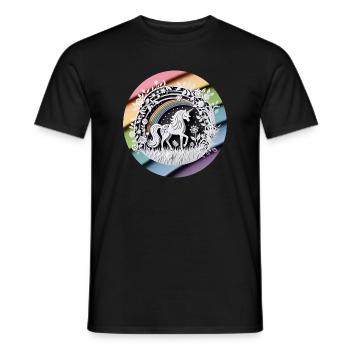 Mignon licorne arc-en-ciel papier découpé - T-shirt homme - noir - Devant - AI Model Male 178 light (178cm)