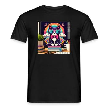 Fleißige Katze mit Brille - Männer T-Shirt - Schwarz - Vorne - AI Model Male 178 light (178cm)