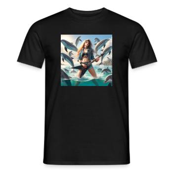 Metal guitarist among dolphins - Men's T-Shirt - black - Front - AI Model Male 178 light (178cm)