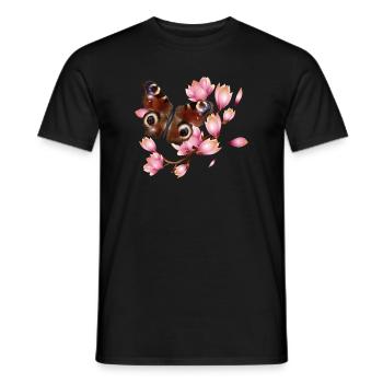 Schmetterling Tagpfauenauge mit Magnolie in rosa - Männer T-Shirt - Schwarz - Vorne - AI Model Male 178 light (178cm)