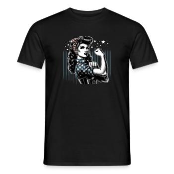 Strength Strong Woman Rockabilly Biceps Gift - Men's T-Shirt - black - Front - AI Model Male 178 light (178cm)