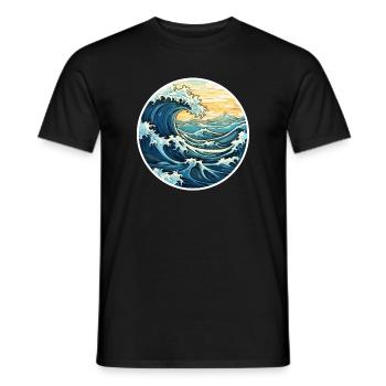Japanische Welle – Vintage Hokusai Meer Stil - Männer T-Shirt - Schwarz - Vorne - AI Model Male 178 light (178cm)