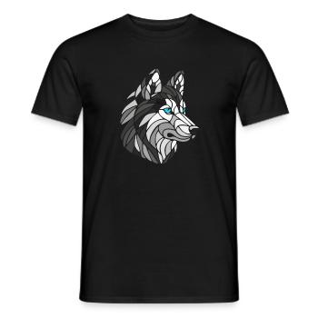 Schwarz-weißer Husky mit blauen Augen, geometrisch - Männer T-Shirt - Schwarz - Vorne - AI Model Male 178 light (178cm)