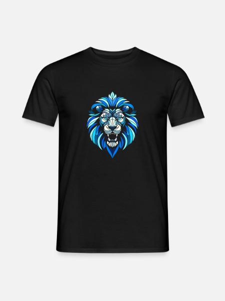 Blauer Löwenkopf, geometrische Muster, Polygone - Männer T-Shirt - Schwarz