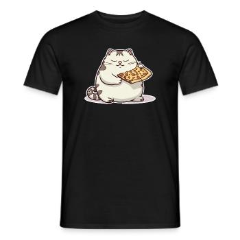 Dicke weiße Katze liebt ihre Pizza über alles - Männer T-Shirt - Schwarz - Vorne - AI Model Male 178 light (178cm)