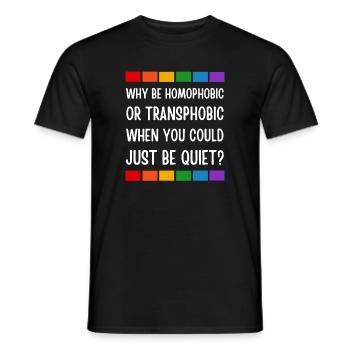 LGBT. Pourquoi être homophobe ou transphobe ? - T-shirt homme - noir - Devant - AI Model Male 178 light (178cm)