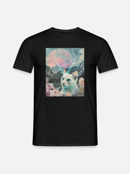Comet cat between blooming peaks - Men's T-Shirt - black