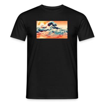 Wellen bei Sonnenuntergang in Ukiyoe - Männer T-Shirt - Schwarz - Vorne - AI Model Male 178 light (178cm)