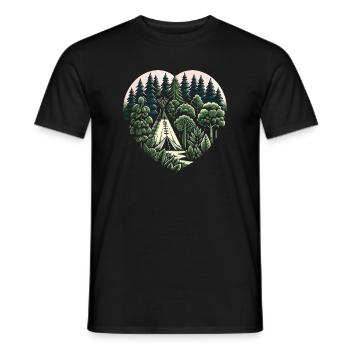 Living close to nature with a teepee tent in the forest - Men's T-Shirt - black - Front - AI Model Male 178 light (178cm)