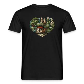 living close to nature with a tiny house in the forest - Men's T-Shirt - black - Front - AI Model Male 178 light (178cm)