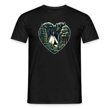 Living close to nature with a teepee tent in the forest - Men's T-Shirt - black - Front - AI Model Male 178 light (178cm)