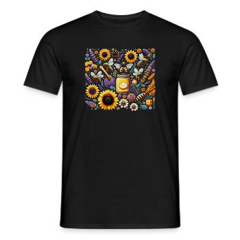 Vibrant, colorful artwork with bees - Men's T-Shirt - black - Front - AI Model Male 178 light (178cm)