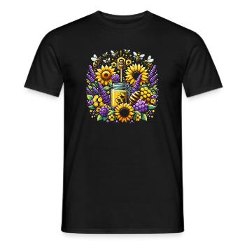 Vibrant, colorful artwork with bees honey - Men's T-Shirt - black - Front - AI Model Male 178 light (178cm)