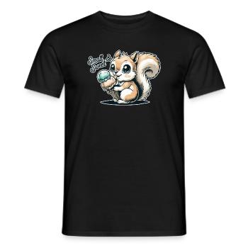 Cute cartoon squirrel with ice cream - Men's T-Shirt - black - Front - AI Model Male 178 light (178cm)