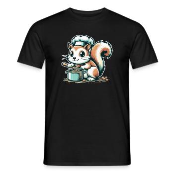 Cute cartoon squirrel cooking spaghetti - Men's T-Shirt - black - Front - AI Model Male 178 light (178cm)