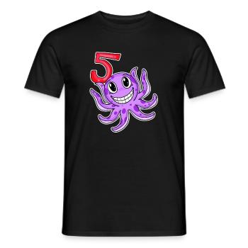 5th Birthday Motif Octopus - Five Years Old - Men's T-Shirt - black - Front - AI Model Male 178 light (178cm)