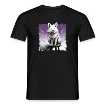 Fox comic, laughing, sitting on stool | Poster - Men's T-Shirt - black - Front - AI Model Male 178 light (178cm)