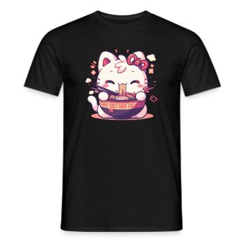 Cat eating Ramen - Men's T-Shirt - black - Front - AI Model Male 178 light (178cm)