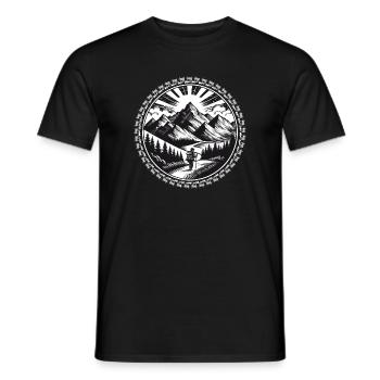 Mountain landscape with a hiker on a trail - Men's T-Shirt - black - Front - AI Model Male 178 light (178cm)