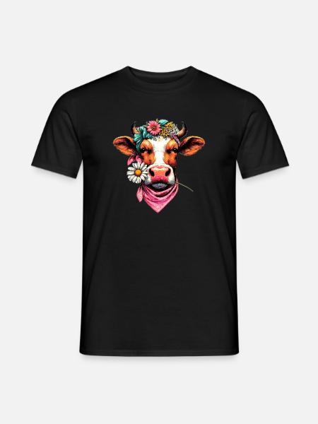 Kuh mit Blumen - Männer T-Shirt - Schwarz