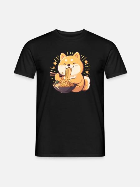 Dog eating Ramen - Men's T-Shirt - black