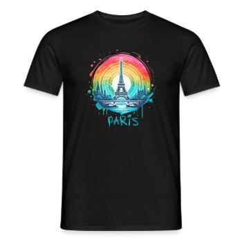 Pariser Eiffelturm mit Regenbogen-LGBT-Skyline - Männer T-Shirt - Schwarz - Vorne - AI Model Male 178 light (178cm)