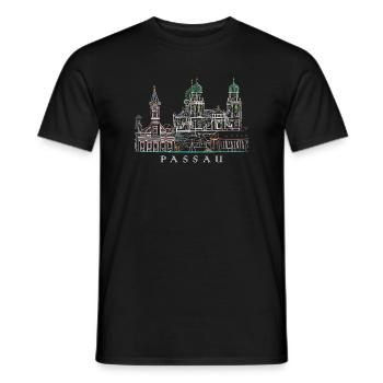 Passau Danube View, Bavaria, Germany, Drawing - Men's T-Shirt - black - Front - AI Model Male 178 light (178cm)