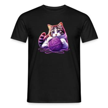 Le chat joue avec une pelote de laine - T-shirt homme - noir - Devant - AI Model Male 178 light (178cm)