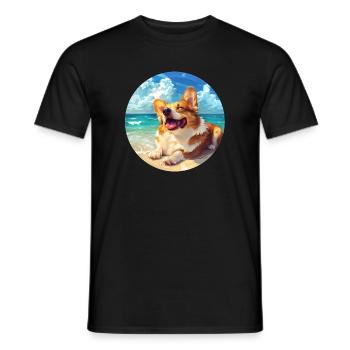 Corgi Strandseite Freude Illustration - Männer T-Shirt - Schwarz - Vorne - AI Model Male 178 light (178cm)