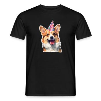 Corgi Party Hat Birthday - Men's T-Shirt - black - Front - AI Model Male 178 light (178cm)