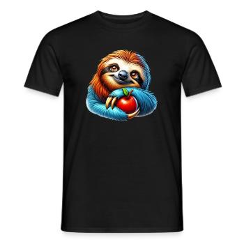 Sloth with a red apple - Men's T-Shirt - black - Front - AI Model Male 178 light (178cm)