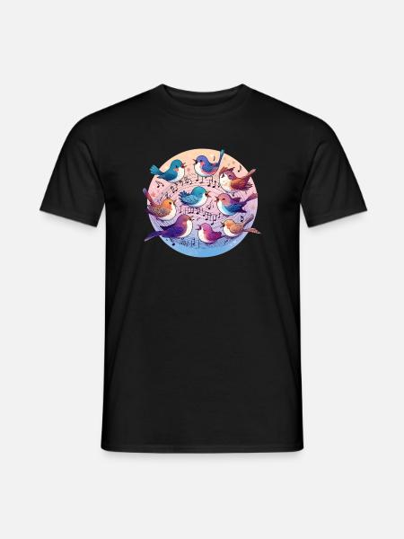 Uccelli cantano su spartito musicale - Mænd T-shirt - sort