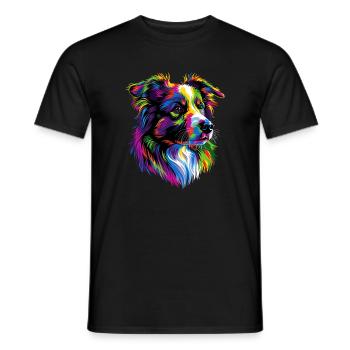 Australian Shepherd Bunte Farben Pop Art Aussie - Männer T-Shirt - Schwarz - Vorne - AI Model Male 178 light (178cm)