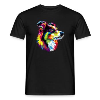 Australian Shepherd Bunte Farben Pop Art Aussie - Männer T-Shirt - Schwarz - Vorne - AI Model Male 178 light (178cm)