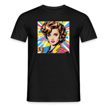 Portrait pop art femme rétro éclatante - T-shirt homme - noir - Devant - AI Model Male 178 light (178cm)