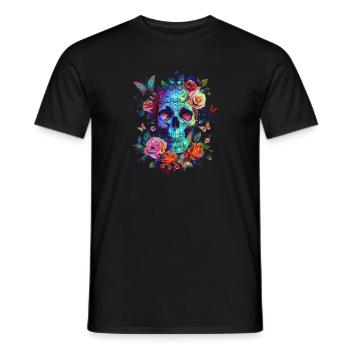 Totenkopf mit Blumen und Schmetterling - Männer T-Shirt - Schwarz - Vorne - AI Model Male 178 light (178cm)