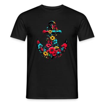 Une ancre avec des fleurs - T-shirt homme - noir - Devant - AI Model Male 178 light (178cm)