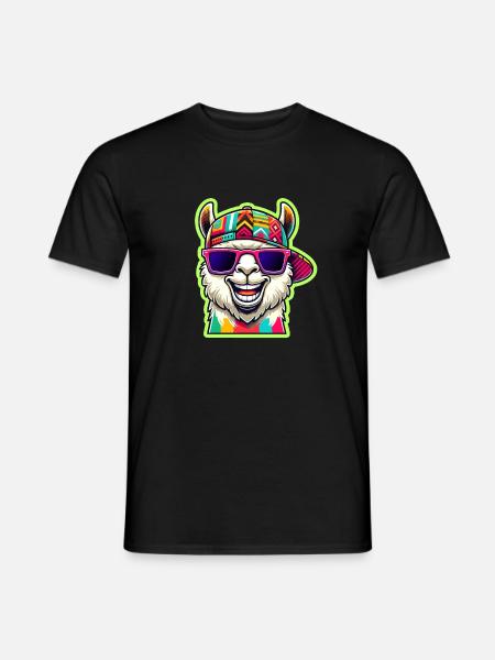 Cool Alpaca with Colorful Sunglasses and Cap - Men's T-Shirt - black