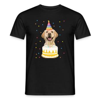 Hund mit Partyhut und Geburtstagskuchen - Männer T-Shirt - Schwarz - Vorne - AI Model Male 178 light (178cm)