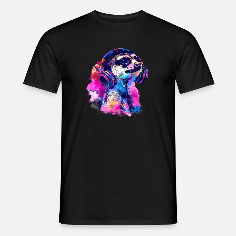 Erdmännchen Erdhündchen Scharrtier mit Kopfhörer - Männer T-Shirt - Schwarz