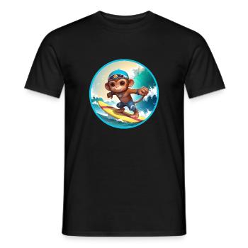 Fröhlicher surfender Affe - Männer T-Shirt - Schwarz - Vorne - AI Model Male 178 light (178cm)