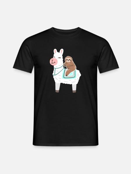 Faultier reitet Lama - Männer T-Shirt - Schwarz