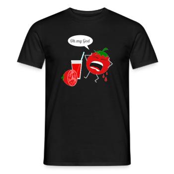 Humorous tomato character with drink - Men's T-Shirt - black - Front - AI Model Male 178 light (178cm)