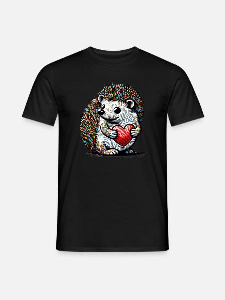hérisson avec cœur - T-shirt homme - noir