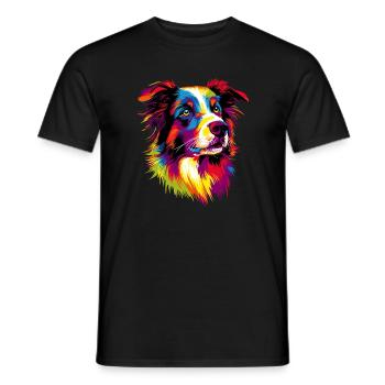 Border Collie Popart Regenbogen Farben Bunte Hunde - Männer T-Shirt - Schwarz - Vorne - AI Model Male 178 light (178cm)