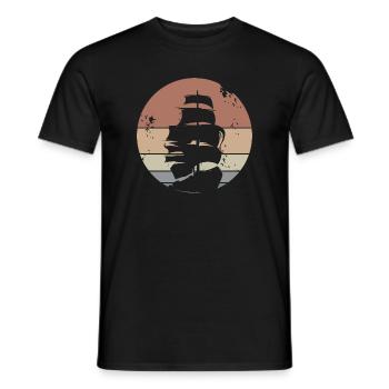 retro boat sailing ship old vintage moon icon - Men's T-Shirt - black - Front - AI Model Male 178 light (178cm)