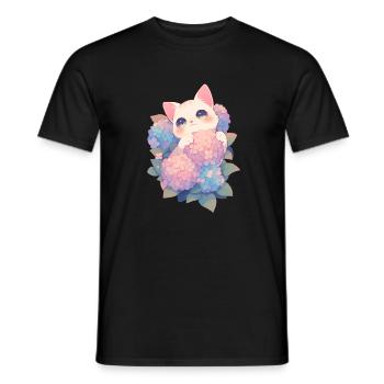 Kawaii Weiße Katze Hortensien Blumen Chibi Style - Männer T-Shirt - Schwarz - Vorne - AI Model Male 178 light (178cm)